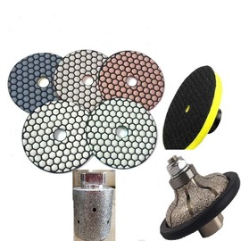 3/4" Diamond Ogee Bullnose Router Bit shaping wheel 2" Diamond Zero Tolerance Grinding Drum 5" Diamond Dry Polishing Pad stone concrete granite marble counter top sink table top repair