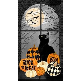 Northcott Black Cat Capers 24114 99 Cat & Pumpkins 24" Panel