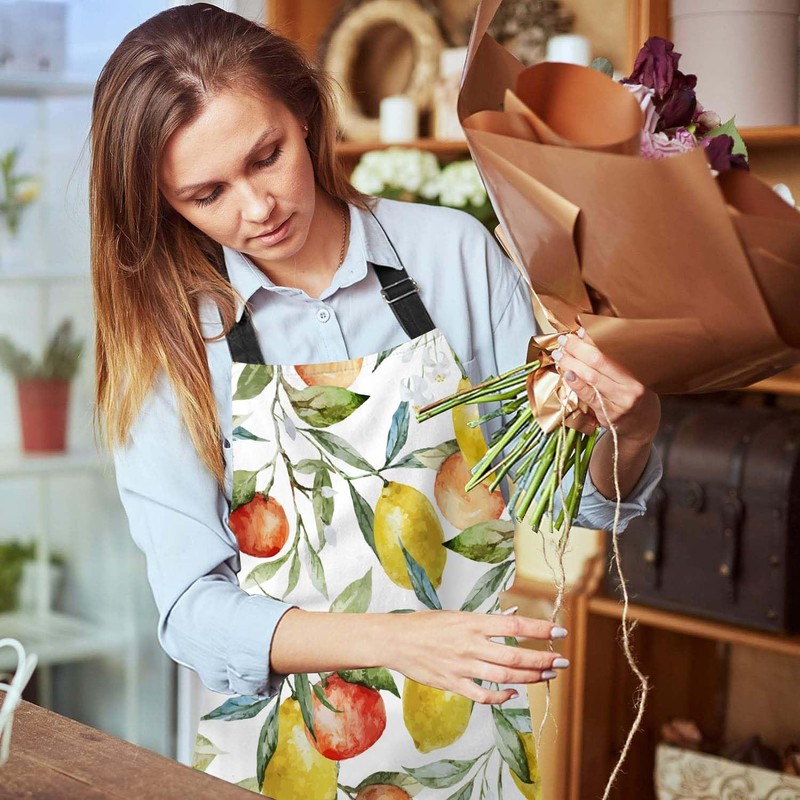 BGBDEIA Watercolor Lemon Pattern Apron Adjustable Neck Bib Apron for