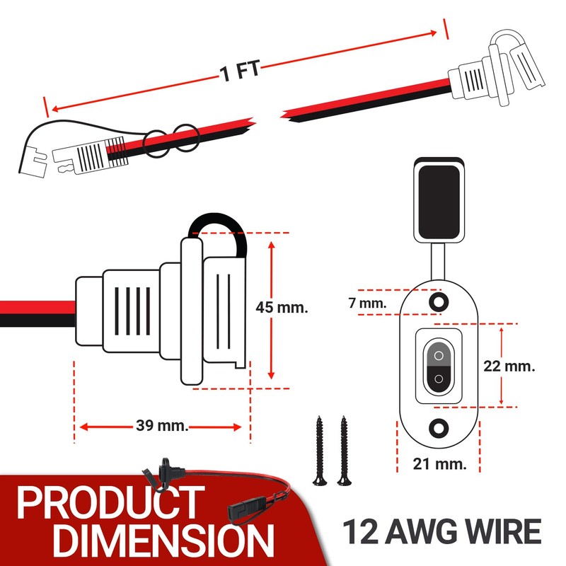TMH 1 FT - 12 AWG SAE Connector Power Socket