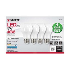 Satco 11453-5A19/LED/850/120V/D/4PK (S11453) A19 A Line Pear LED Light Bulb
