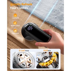Fabric Shaver, Rechargeable Lint Shaver with Digital Display, Electric Portable Sweater Shaver with 6-Leaf Blades and Safety Lock, 3-Speeds Lint Remover to Remove Pilling for Clothes, Couch, Furniture