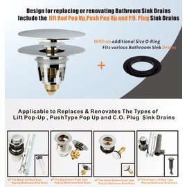 Artiwell Universal Bathroom Sink Drain Stopper, Fits Most Pop-Up Drains for Vessel Sink Lavatory Vanity, Sink Drain Strainer with Detachable Hair Catcher, Tested by Plumber in US (Chrome Plated)