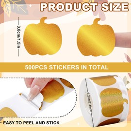 JarThenaAMCS 500Pcs Fall Stickers Roll Pumpkin Paper Decals Orange Holographic Self Adhesive Seal Stickers for Thanksgiving Envelopes Scrapbook Gifts DIY, 1.5 in
