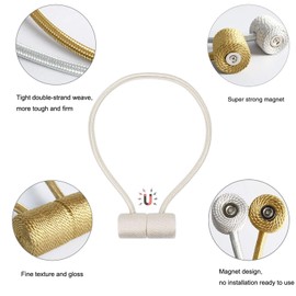 SUOXU 2 Pieces Magnetic Curtain Tiebacks, Curtain Clip Cord Buckle, Curtain Weaving Clip, Used for Home Office Cafe Decorative Buckle, No Need to Perforate Magnetic Snap Curtain Strap (Beige)