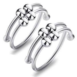 LAKIYOYO Anxiety Ring With Bead Spinner Fidget Rings for Anxiety Adjustable Worry Anti Anxiety Rings for Teen Girls