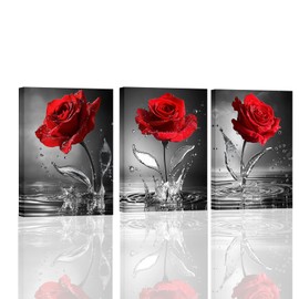 DuoBaorom Rose Zen Wall Art Red Canvas Bathroom Decor Black and White Water Picture 12 x 16 inches