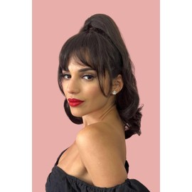 Clip in fringe hairpiece/clip-in bangs, gently feathered with face framing whisps: Delia dark brown #4
