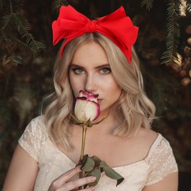 Jaciya Bow Headband for Women Non Slip Fashion Knotted Headband with Bow Girls Red Bunny Ears Head Band Hair Accessories