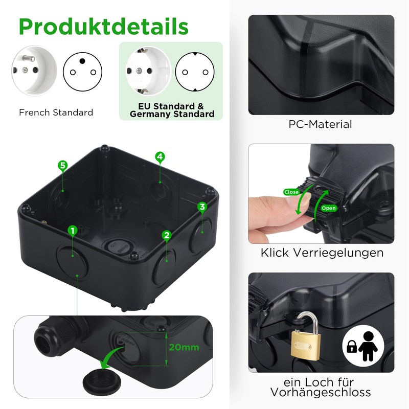 Upgrade Outdoor Socket Waterproof Socket IP66 with Switch Indicator Light,