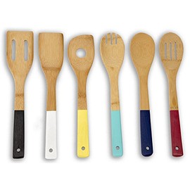 Home Basics Bamboo Cooking Utensils Set with Color Handles, 6-Piece