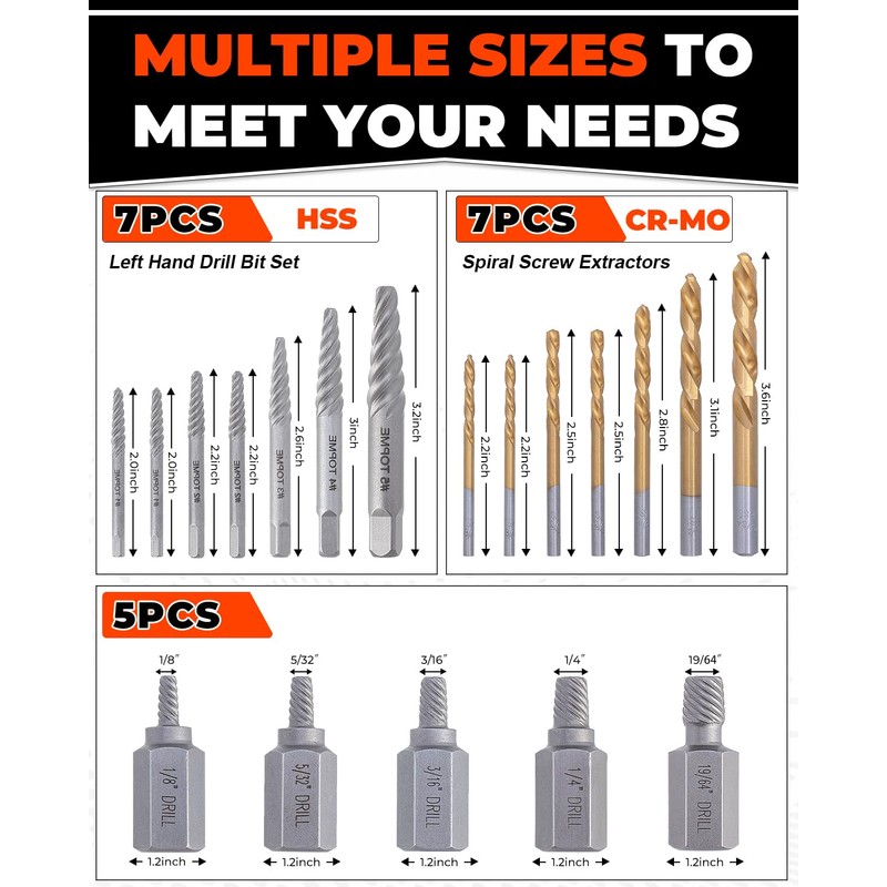 19 Piece Screw Extractor and Left Hand Drill Bits Set,
