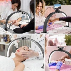 Half Moon Nail Desk Lamp, Nail Light for Desk, Folding Half Moon Light, 3000K-6000K Adjustable Brightness Lash Lamp Nail Tech Desk Lamp with Phone Holder for Beauty Eyelash Manicure Black (US Plug)