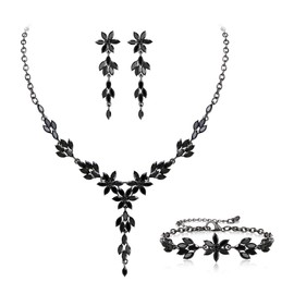 EVER FAITH Wedding Jewellery Set for Bride Bridesmaid Rhinestone Crystal Flower Necklace Dangle Earrings Bracelet for Women Clear Silver Tone, Crystal