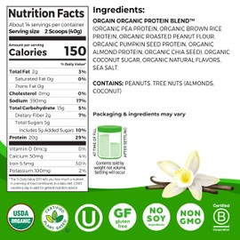 Orgain Organic Simple Vegan Protein Powder, Vanilla - 20g Plant Based Protein, Made with less Ingredients, No Artificial Sweeteners, Gluten Free, No Dairy or Lactose, 1.25 lb (Packaging May Vary)