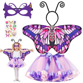 Children's Costume, 5-Piece Butterfly Costumes, Children's Fancy Dress Costumes, Girls, Fairy Costume, Fairy Costume with Butterfly Wings, Headband Mask for Carnival (B)