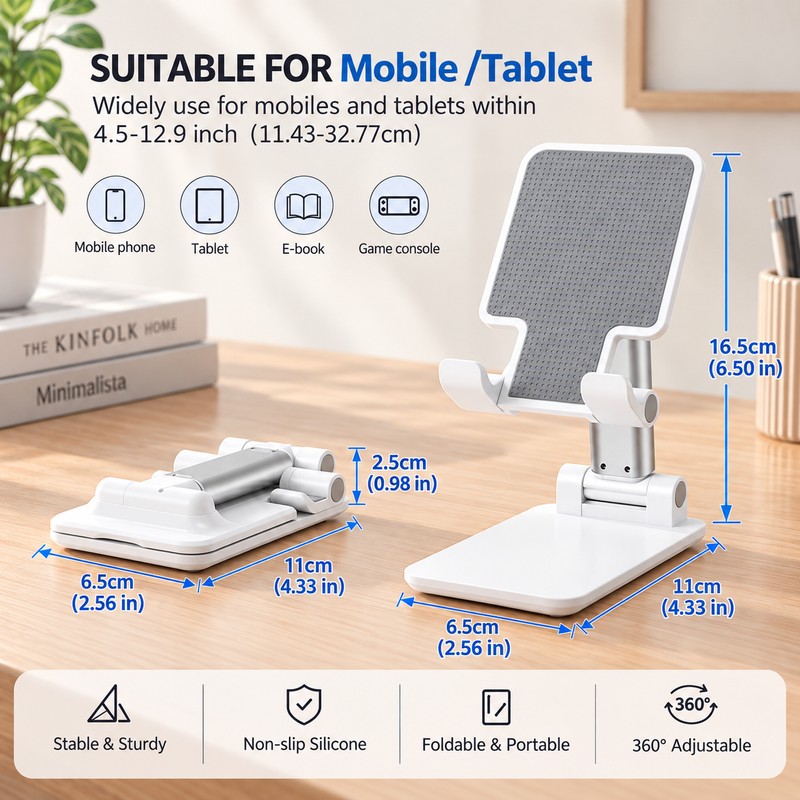 Adjustable Phone & Tablet Stand for Desktop Use – Foldable