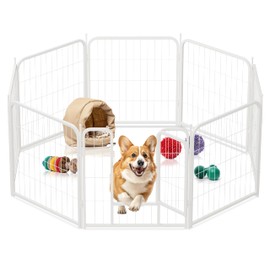 Dog Playpen 24 Inch 8 Panels, Heavy Duty Metal Pet Playpen Indoor Outdoor for Camping, Yard, RV, Garden Fence, Privacy Patio, White