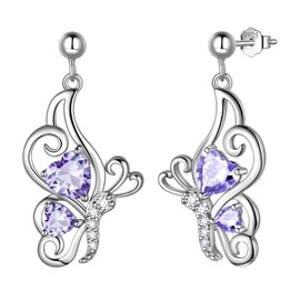 Purple Butterfly Heart Studs Earrings Women 925 Sterling Silver Animal Butterflies June Created Alexandrite Birthstone Alexandrite Earring Stud Crystal Wedding Birthday Jewelry DE0251U
