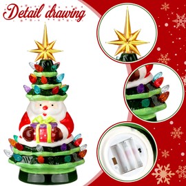 Umigy 2 Pcs 11" Ceramic Christmas Tree Vintage Ceramic Christmas Tree with Multicolored Lights Decorative Christmas Tree for Holiday Xmas Indoor Decorations