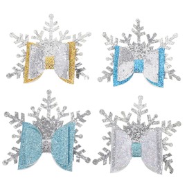 LALAFINA 4 Pack Christmas Hairpins Snowflake Bowknots Kids Hair Clips Fashion Daily Wear for Parties