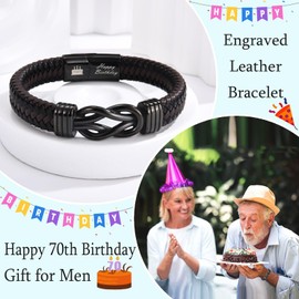 EYQV 70th Birthday Gifts for Men, Engraved Leather Bracelet 70th Birthday Gifts for Dad Grandad Brother Uncle, 70 Birthday Gift Ideas