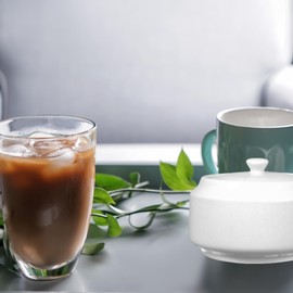 Fonteme Porcelain Sugar Bowl with Lid 14-Ounce White Ceramic Sugar Container for Kitchen Countertop Storage Dover Design