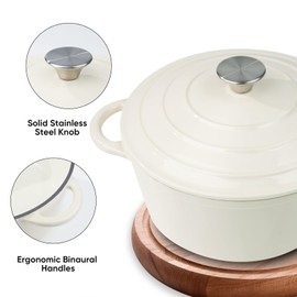 Fijinhom 4.5 Quart Enameled Cast Iron Dutch Oven Pot with Lid, Dual Handle for Bread Baking, Pre-Seasoned Cookware, Heavy-Duty, Oven Safe up to 500° F, Non-stick & Applicable All Cookings, Beige