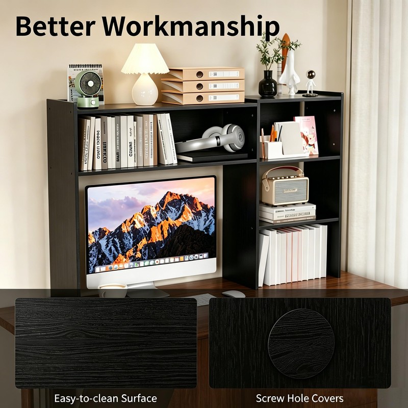 Desktop Bookshelf, 43”Adjustable Office Desktop Organizer Shelf, Countertop Storage Hutch