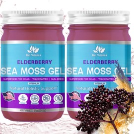 Sea Moss Gel by BioVitalica - Irish sea Moss raw Organic - Premium Quality - Dr Sebi, Vegan superfood for Cells - 100% Natural Seamoss Gel - (Pack of 2, Elderberry)