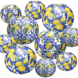 MotiMind 10 Pcs Amalfi Coast Paper Lantern Kit Capri Positano Lemon Party Lemon Supplies Summer Mediterranean Decorations Lemon Pattern for Wedding Baby Shower Birthday Party Decorations Home Decor