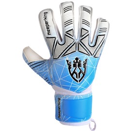 Keeperking Unisex Goalkeeper Gloves for Adults, Children, Teenagers with and without Finger Protection, Football Gloves, Removable, Fingersave, 4 mm (8, Cyan, Removable FS)