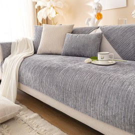 Gluhbirnen Sofa Blanket, Sofa Covers for Seat, Sofa Protector Non-Slip, Sofa Cover, Chenille Sofa Cover L Shape, Sofa Throw Blanket, Couch Cover, Couch Blanket, Grey, 90 x 210 cm