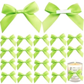 50 Pack Self Adhesive Satin Bows for Gift Wrapping, 2.6x2.2 Inches Satin Ribbon Bows, Premade Ribbon Bows with Double-Sided Tape for Treat Bags Craft Home Wedding Party Decoration(Lime Green)