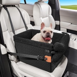 TKYZ Dog Car Seat for Small Dogs,PU Leather Pet Car Seat Boosters,Puppy Cat Carseats with Washable Removable Cover(Black, Small)