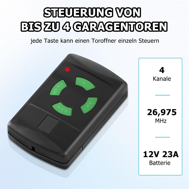 Replacement for Hörmann Handheld Transmitter hsm4 437230, Remote Control Self-Learning