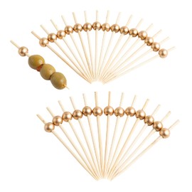 Bamboo Cocktail Picks Wooden toothpick with Gold Pearl Ball for Sandwich, Cocktail, Appetizer, Fruits, 3.5'' inches Packs of 400