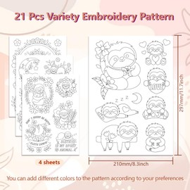 peacoblue Embroidery Templates Water Soluble for Beginners 4 Sheets Sloth with 33 Pieces Pattern, Wash Away Stick and Stitch Resolvable Embroidery Paper for Hand Sewing Enthusiasts Women Adults