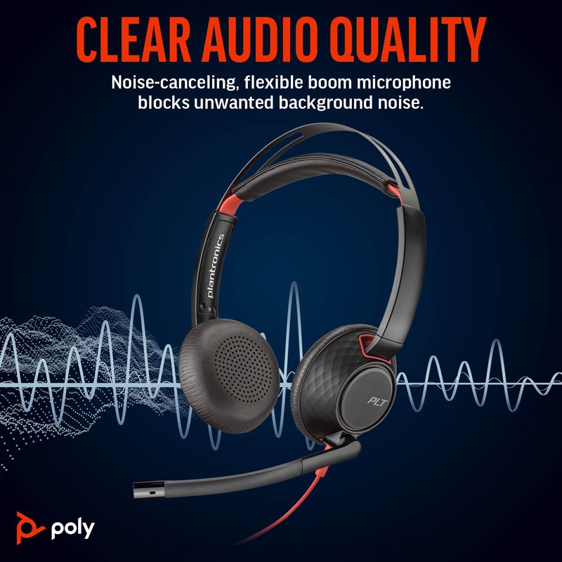 Poly Blackwire 5220 Wired Headset - Flexible Noise-Canceling Boom Mic