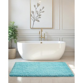 ILANGO Teal Bathroom Rugs 48" × 24" Non Slip & Super Absorbent Extra Thick Soft, Washable Bath Mat for Floor, Microfiber Plush Shaggy Bath Rug with Rubber for Bathtub Shower Room Sink