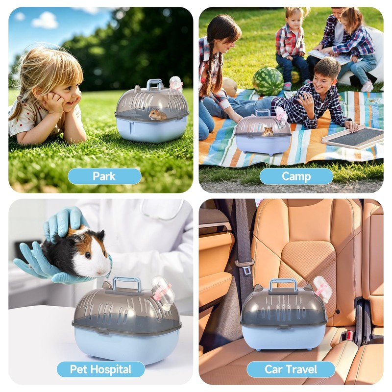 Small Animal Carrier Cage with Water Bottle, Portable Hamster Travel