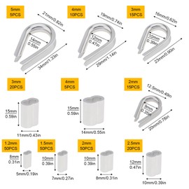 240pcs Wire Rope Thimbles Aluminum Crimping Loop Sleeve Assortment Kit 11size 3/64'' 1/16'' 5/64'' 3/32'' 3/16'' 5/32'' for 304 Stainless Steel Cable Crimp Rigging