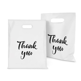 RainTick - Bolsas de plástico blancas para la compra, paquete de 100, 9 x 12 pulgadas, 4.73 mils de grosor con asas, perfectas para tiendas boutique y minoristas