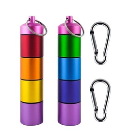7 Days Rainbow Colour Aluminum Pill Bottle with Carabiner ，Stackable Metal Pill Container，Waterproof Travel Cute Pill Box Holder (2 Rainbow Pill Bottle)