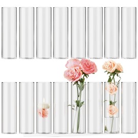 SUREHOME Glass Cylinder Bud Vases for Centerpieces Set of 16 Bud Vase in Bulk 8 in Tall Clear Small Vases W:2.2" Tiny Modern Single Stem Mini Vases for Flowers Wedding Table Party Home Aesthetic Decor