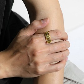 U7 Skull Ring Gold Mens Gothic Stainless Steel Rings for Son Men Jewellery