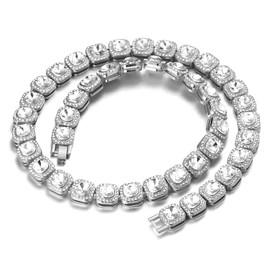 Halukakah Tennis Chain Bundle Diamond for Men, 18K Real Gold/Platinum Plated Square Diamond Golden Bracelet/Necklace, Lab Diamonds, Metal Diamond, No Gemstone