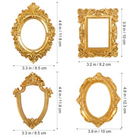 MAGICLULU 5Pcs Vintage Resin Picture Frame Mini Gold Frames Jewelry Display Photography DIY Small Photo Frame Mixed Style