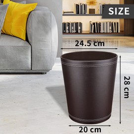 GORESE Pu Leather Trash Can for Bedroom, 2.6 Gallon Wastebasket for Office, Small Bathroom Garbage Cans for Home Decorative, Round Waste Basket Bin for Dorm Kitchen Brown