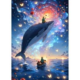 QINRUBB DIY Cartoon Diamond Painting Adults, 5D Prince Diamond Painting Pictures Beginners, Whale Round Full Drill Diamond Painting Embroidery Cross Stitch Gifts Home Wall Decor 30 x 40 cm